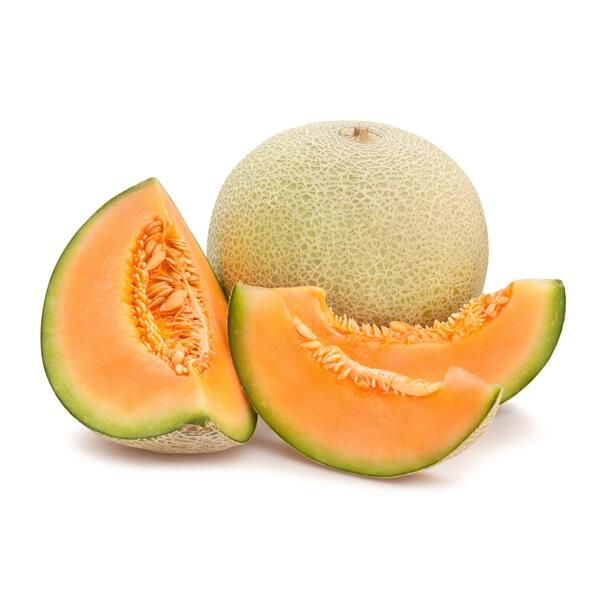 Muskmelon cucurbit sliced and whole on white background