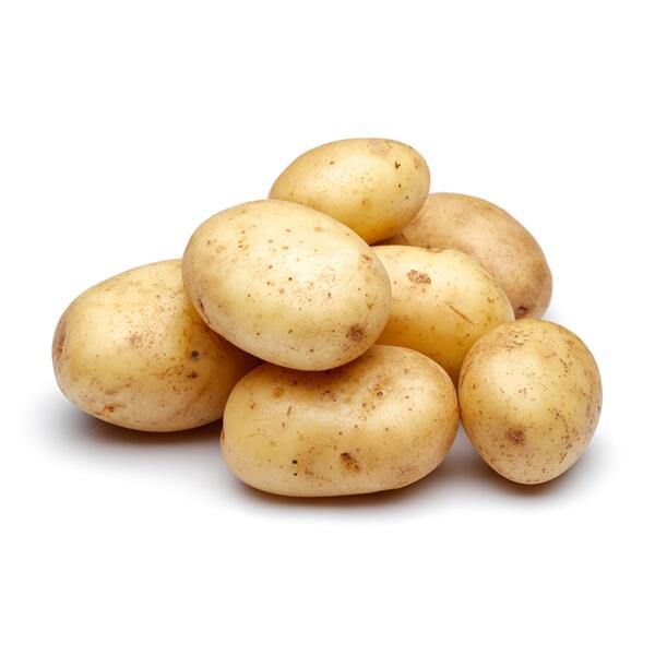 Pile of white potatoes on white background